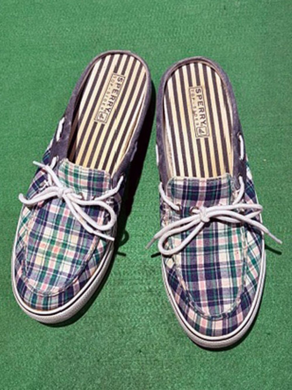 Topsiders Size 10M Good condition Blue Plaid canvas uppers, rubber soles